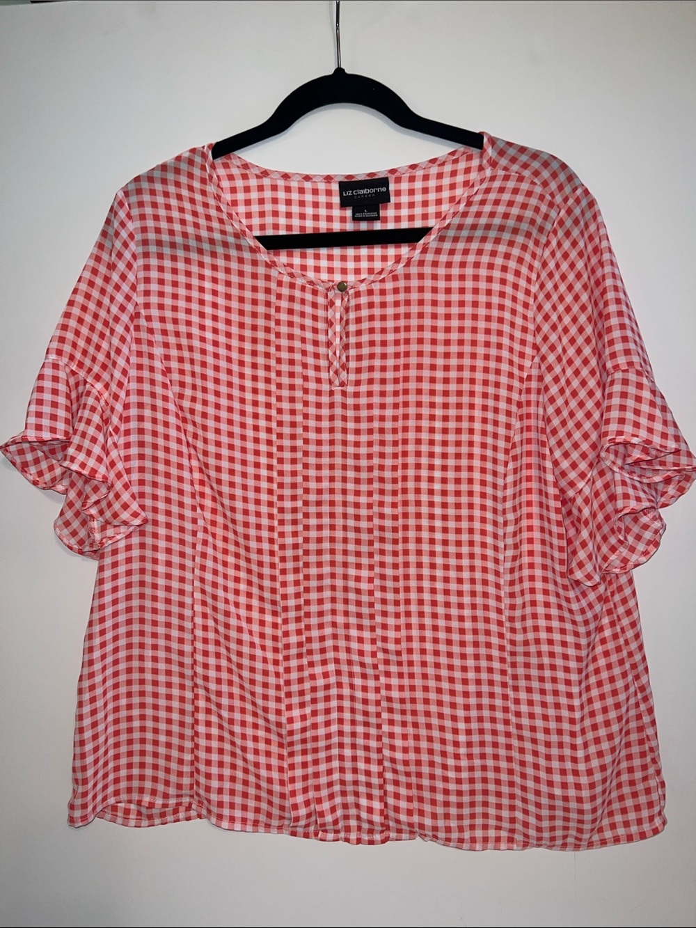 Liz Claiborne Career Women’s Red Gingham Short Sleeve Blouse